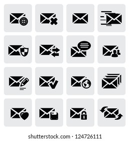 vector black email icons set on gray