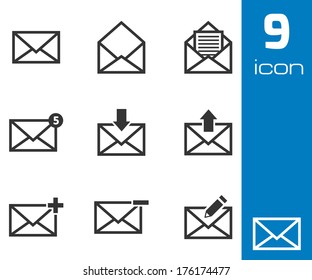 Vector black email icons set white background