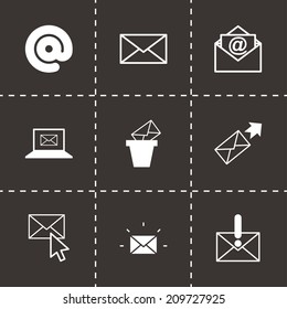 Vector black email icons set on black background