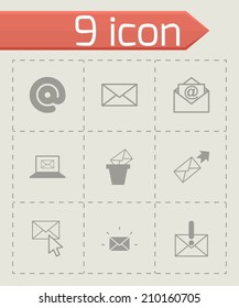 Vector black email icons set on grey background