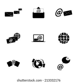 Vector black email icons set on white background