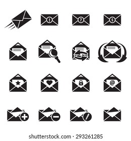 Vector black Email icons set on white background