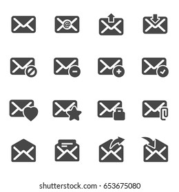 Vector black email icons set on white background