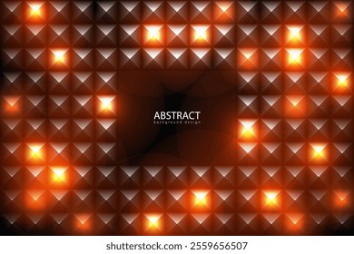 Vector black embossed metal grid background with red hot light effect glow cells. Diamond shape futuristic dark iron techno texture. Dark crystal geometric tech pattern, title header cover