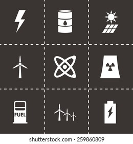 Vector black energetics icon set on black background.