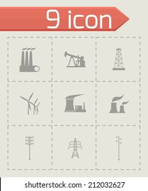 Vector black energeticsl icons set on grey background