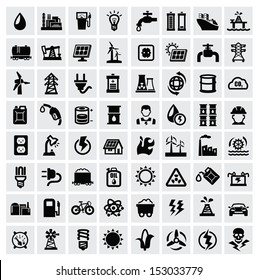 vector black energy icons set on gray