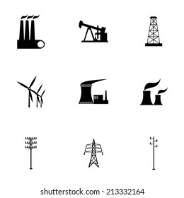 Vector black energy icons set on white background