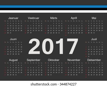 Vector black Estonian circle calendar 2017. Week starts from Sunday.