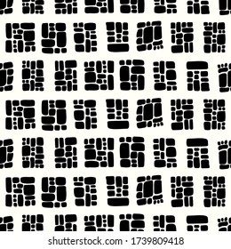 vector black ethnic brick stone seamless pattern on white