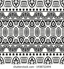 vector black ethnic floral seamless pattern on white