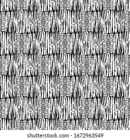 vector black ethnic rectangle and vertical lines seamless pattern on white