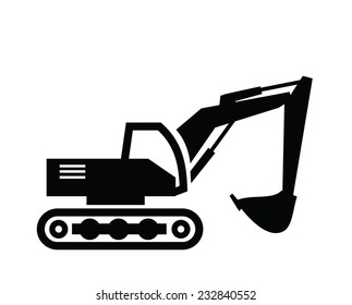 Vector Black Excavator Icon On White Background