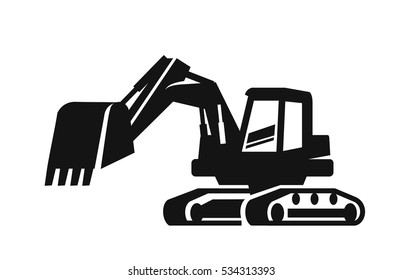 Vector Black Excavator Icon On White Background