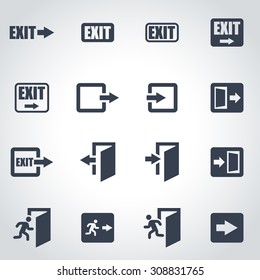 Vector black exit icon set on grey background