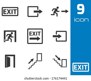 Vector black exit icons set on white background