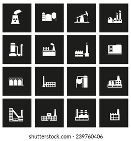 Vector black factory icon set on black background