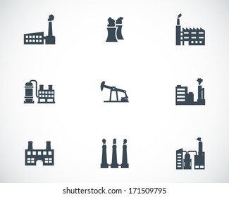Vector black factory icons set on white background