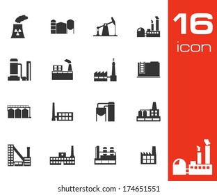 Vector black factory icons set on white background