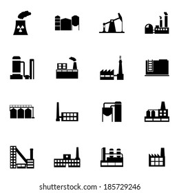 Vector black factory icons set on white background
