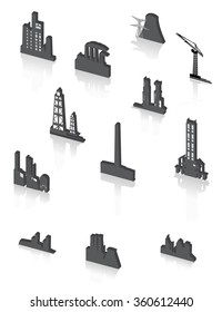 Vector black factory icons set.