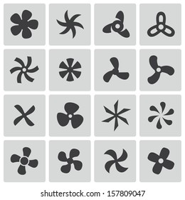 Vector black fans and propellers icons set