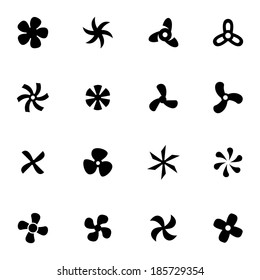 Vector black fans and propellers icons set on white background