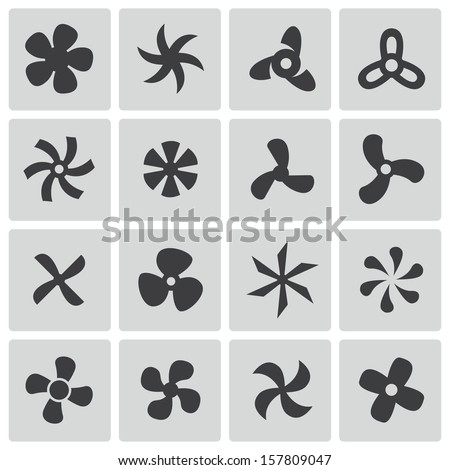 Vector black fans and propellers icons set