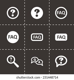Vector black faq icon set on black background
