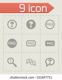 Vector black faq icon set on grey background