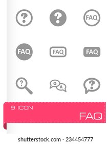 Vector black faq icon set on grey background