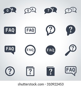 Vector Black Faq Icon Set On Grey Background