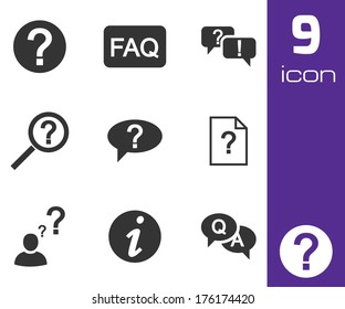 Vector black FAQ icons set on white background