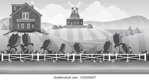 vector black farm and field 