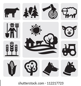 Vector Black Farm Icon Set On Gray