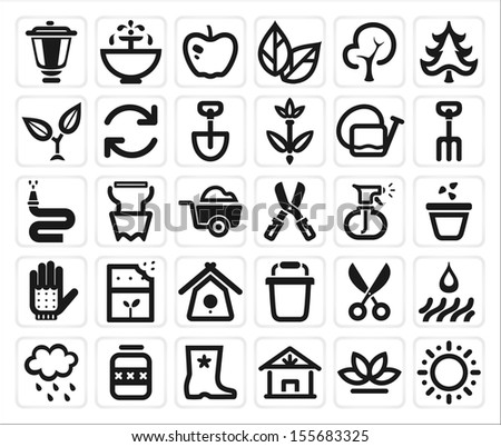 vector black farming and garden icon set