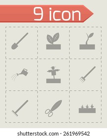 Vector black farming icon set on grey background.