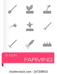 Vector black farming icon set on white background. 