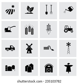 Vector black farming  icons set on grey background