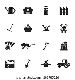 Vector black farming icons set on white background