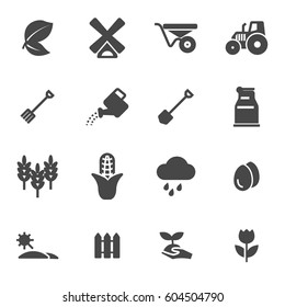 Vector black farming icons set on white background