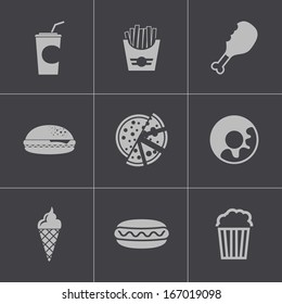 Vector black fast food icons set