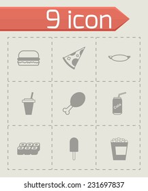 Vector black fastfood icon set on grey background