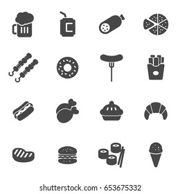 Vector black fastfood icons set on white background
