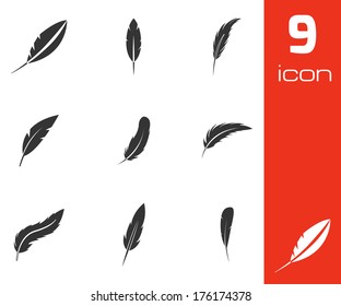Vector black feather icons set on white background