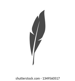 Vector black feather symbol on white background.