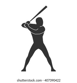 Vector black figure baseball player. Modern symbol of baseball on white background. Cool black silhouette baseball player. 