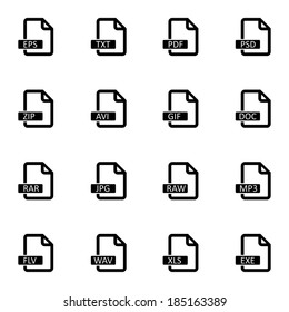 Vector black  file format  icons set on white background