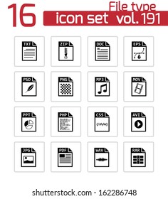 Vector black file type icons set