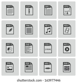 Vector black file type icons set